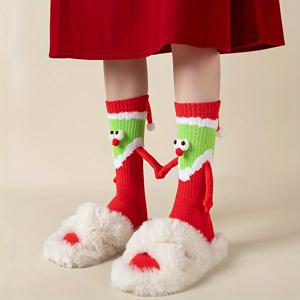 TEMU 1/4 쌍 3D 만화 빨간 양말, 신기하고 재밌는 손잡기 미디엄 튜브 양말, 여성용 스타킹 및 양말