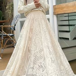 TEMU 단색 레이스 자수 스커트