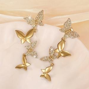 TEMU 반짝이는 지르코니아가 달린 우아한 나비 태슬 드롭 귀걸이 - 니켈 프리 구리, 결혼식 및 파티에 완벽함