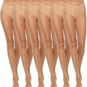TEMU 솔리드 컨트롤 탑 타이츠 6켤레, 하이웨이스트 시어 타이츠, 여성용 스타킹 및 양말.