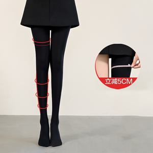 TEMU 여성용 가을-겨울용 허벅지까지 타이트핏 | 블랙, 얇은 플리스, 다리, 세탁기 사용 가능