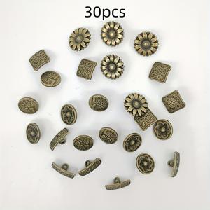 TEMU 30개 혼합 장식용 청동 버튼 - 아연 합금, 5가지 독특한 스타일, 셔츠, 드레스, 정장, 코트, 방풍 재킷, 스웨터에 DIY 봉제에 이상적 - 복잡한 꽃과 기하학적 디자인, 봉제 용품 액세서리