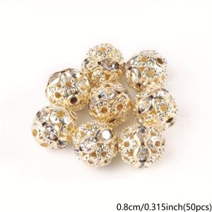 TEMU 50개 라이트 골드 도금 라인스톤 볼 비즈 - DIY 주얼리 만들기, 팔찌, 목걸이, 귀걸이에 반짝이는 장식품, 다양한 사이즈 옵션의 고품질 메탈 스페이서 비즈, 수제 아티스트용, 창의적인 디자이너를 위한 보석 제작 재료, 연마 마감|비즈목걸이