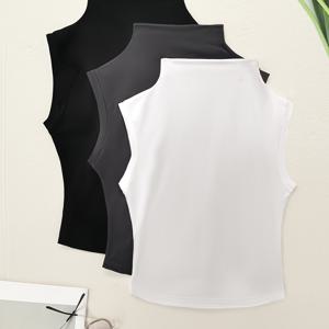 TEMU 패션 캐주얼 여성용 스탠드 칼라 민소매 3피스 조합 세트