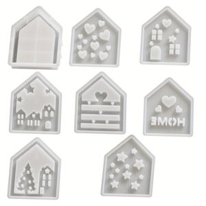 TEMU 8개 DIY 실리콘 몰드 주조용 집, 실리콘 몰드 집, 주조용 캔들 몰드, 주조 몰드 집, 주조 몰드 캔들 홀더 하우스, 하트 크리스마스 트리 별 창문이 있는 DIY 실리콘 몰드 하우스