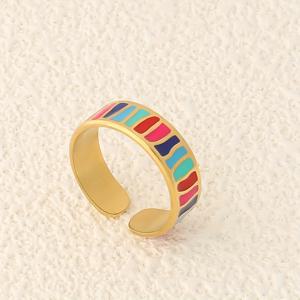 TEMU 1개 유럽 및 미국 크로스보더 패션 스테인리스 스틸 컬러풀 오일 드롭 오픈 조절 가능 링, 우아한 개성 스트리트 휴가 대학 스타일 링, 트렌디한 반지,우아한 반지,줄무늬 디자인,고품질 금속,독특한 반지,스트리트웨어 팬들,패션 애호가