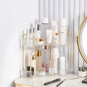 TEMU 골드 메탈 프레임 플라스틱 코너 선반 - 대용량 , 향수 & 뷰티 도구 정리함 - 욕실, 침실, 사무실용 다목적 화장품 보관대