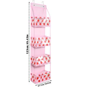 TEMU 울트라-스터디 4단 문걸이 정리함, 투명 PVC 포켓 - 대용량, 옷장, 침실, 유아실 및 욕실 수납에 완벽 (핑크 딸기)