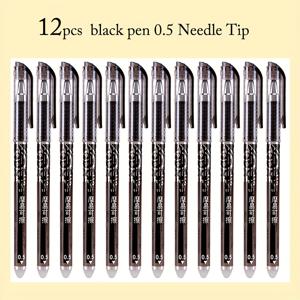 TEMU 12개 세트의 지워지는 젤 펜, 중간 크기 0.5mm, 부드러운 쓰기, 블랙 & 블루 잉크, 플라스틱 재질, 사무실, 학생, 일상용 문구 사용에 이상적