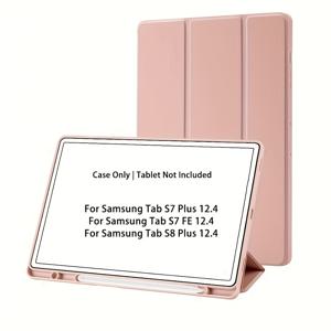 TEMU 삼성 갤럭시 탭 S8 플러스/S7 FE/S7 플러스 케이스, S펜 홀더 호환, 12.4인치 태블릿 커버, 조절 가능한 킥스탠드, 자동 깨우기/잠금, 스크래치 및 미끄럼 방지, 소프트 백 보호 케이스 (SM-X800/SM-X806, SM-T733/T736, SM-T970/T976 호환)
