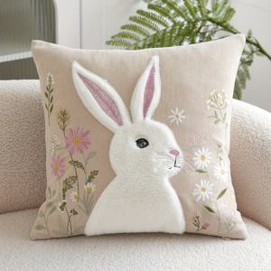 TEMU 1개, 부활절 체일 쿠션 커버, 부활절 와일 플로럴 래비 베개 커버, 단일 사이드 자수, 17.7*17.7인치, 소파, 거실, 침실 홈 장식에 적합, 베개 코어 없음