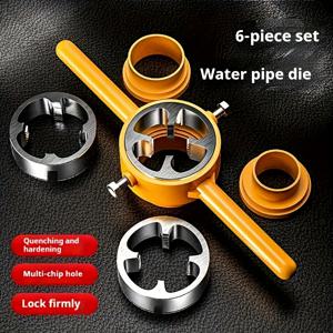 TEMU 6개 물 파이프 다이 세트, 금속 및 플라스틱 파이프 나사산 처리 도구, 파이프 피팅용 수동 커터 (전기 또는 배터리 불필요).