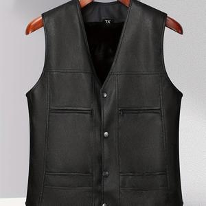 TEMU 남성용 빈티지 스타일 블랙 슬리브리스 벡스트, 포켓이 있는 퍼펙트한 가을과 겨울, 올 시즌 편안함, 빈티지 의류 | 빈티지 스타일 벡스트 | 버튼 업 벡스트