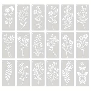 TEMU 18개의 식물과 꽃 템플릿, 나무, 캔버스, 벽, 바닥 타일에 손으로 칠한 공예에 적합하며, 페인팅과 스프레이로 DIY 장식에 재사용 가능합니다.