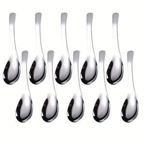 TEMU 10개 세트, 스테인리스 스틸 은색 숟가락, 식사용 숟가락, 수프 숟가락, 아시아 스타일, 광택이 나는 식기류, 곡물 라미안 국수, 저녁식사, 가족 사용 및 아이스크림에 적합, 식기세척기에 넣을 수 있음