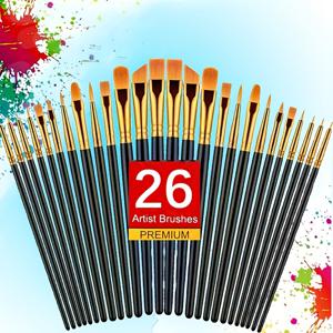 TEMU 26개 세트의 전문가용 브러시 - 아크릴, 오일 및 워터 컬러 페인팅을 위한 고품질 나일론 브러시 - 마스터 및 초보자에게 완벽한 제품 - 7가지 색상으로 제공