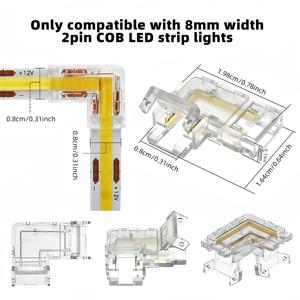 TEMU 10개 솔더리스 90도 L 모양 COB LED 스트립 커넥터, 8mm - 나일론 절연, CCT, FCOB 및 RGB 스트립용 조절 가능한 플라스틱 커넥터, LED 조명 솔루션|조절 가능한 커넥터|나일론 절연 와이어, LED 라이트 커넥터