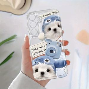 TEMU 귀여운 카메라 강아지 만화 모바일 폰 케이스, 갤럭시 A02 A03S A04 A05S A06 A13 A14 A15 A16 5G A21S 투명 풀 커버 A22 A23 A24 A25 A26 A32 A34 A35 A50 A52 A36 A56 A53 A54에 적합한 개성 있는 창의적인 방탄 소프트 쉘 보호 케이스