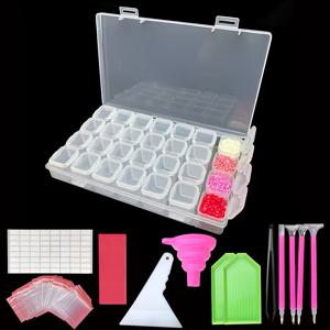 TEMU 핑크 깔때기 포함 41개 5D 페인팅 도구 액세서리, 28그리드 보관 상자, 점 드릴 펜, 점 드릴 트레이, 경제적이고 저렴한 페인팅 도구 패키지, 120개의 가방 + 접착제 10개 + 보드 2개 + 펜 4개 + 집게 1개 포함, 페인팅 애호가 및 대형 사이즈 페인팅 제작에 적합