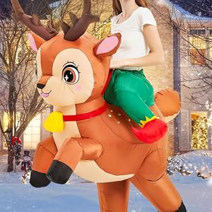 TEMU 엘크 팽창식 코스튬 - 크리스마스 & 할로윈 파티 의상, 표현적인 눈, 부드럽고 지퍼 클로저, 간편한 세척 원단, 성인용, 전기 불필요, 축제 의상 | 재미있는 디자인 | 튼튼한 코스튬