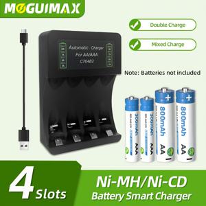 TEMU 4 슬롯 블랙 지능형 독립형 배터리 충전기, LED 지시자, 연장된 배터리 수명에 대한 Type-C 트리클 충전, 최대 99% 충전 보호, 안전한 과부하 보호, 재충전 가능한 1.2V AA/AAA 니켈-수소/니켈-카드미움 배터리, 가정, 사무실, 여행 사용에 적합