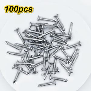 TEMU 100개 SUS410 스테인레스 스틸 카운터스킨 필립 스위치 드릴링 스크루, M4.2#8 크로스 슬롯 테일 스크루, 완전 스레드, 다중 크기 13/16/19/25/32mm, 금속 및 목재 장식, 건설, DIY 다양한 프로젝트에 사용됩니다.