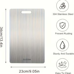 TEMU 304 스테인리스 스틸로 제작된 고품질 양면 도마 1개 - 식품에 안전하며 관리가 용이하며 손잡이 디자인으로 특징이며 고기, 채소, 과일, 생선 등을 다지거나 베이킹과 같은 다양한 주방 작업에 적합합니다.