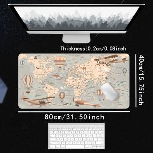 TEMU 빈티지 여행 테마 XXL 마우스 패드, 핫 에어 볼론 & 비행기 디자인, 베이지 고무 데스크 매트, 스티치 엣지, 대형 확장 게임 키보드 패드, 사무실 장식용, 미끄럼 방지 데스크 패드 | 빈티지 여행 디자인 | 내구성 있는 마우스 패드, 대형 마우스 패드