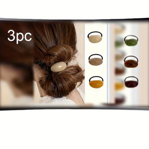 TEMU 여성을 위한 혼합 색상 프랑스 우아한 고 탄성 헤어 타이 세트 3개, 포니테일 부츠 및 라운드 헤드밴드와 고무 밴드