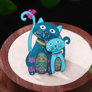 TEMU CRING COCO 빈티지 만화 고양이 브로치 - 청록 및 핑크 액센트가 있는 매력적인 합금 동물 핀, 고양이 팬들을 위한 이상적인 선물, 귀여운 고양이