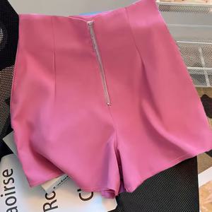 TEMU 여성용 스타일리시하고 우아한 캐주얼 단색 지퍼 반바지, 부드럽고 통기성이 좋은 원단으로 제작되어 편안하게 착용할 수 있습니다.