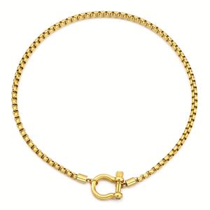 TEMU 골든톤 스테인리스 스틸 나선형 앵커 & 호스비트 목걸이 - 캐주얼 복장, 파티, 음악 축제용 내구성 있는 광택 체인 - 어머니날, 졸업식, 크리스마스, 기념일 선물에 완벽한 해양 영감 주얼리, 우아한 잠금 디자인