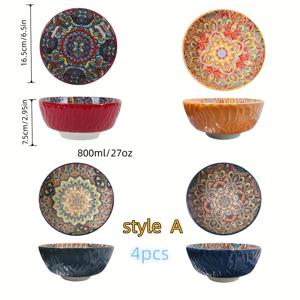 TEMU 4/6개 세트, 28oz 컬러풀 엠보싱 스타일 세라믹 수프 볼 (6.5인치), 시리얼·샐러드·조림국·죽·파스타용, 오븐 및 식기세척기 사용 가능