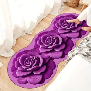 TEMU 1개 벨벳 850g/m² 두꺼운 보라색 모란 꽃무늬 침대 옆 매트, 미끄럼 방지 라텍스 백킹, 세탁기 사용 가능, 거실/침실/소파 옆/욕실용, 편안하고 아름다운 장식