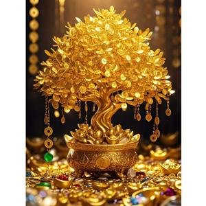 TEMU 보석과 돈 나무 페인팅 키트, 성인, 초보자에게 적합, 5D DIY 풀 아크릴 (PMMA) 원형 아트, 가정 벽 장식, 휴일 선물, 손수 만든 선물, 빛나는 선택, 창의적인 무제한, 퍼즐 릴리스 효과가 있는, 예술적 창조의 즐거움을 느끼세요, 모든 모서리를 밝혀보세요|보석십자수