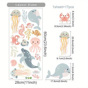 TEMU 1개 수채화 해양 물고기 동물 벽 스티커 - 자체 접착 PVC 데칼, 해파리, 문어, 상어 & 디자인, 거실, 침실, 해변 테마 홈 데코용 광택 마감, 쉬운 붙이기 및 떼기, 잔여물 없음, 일회용, 해양 테마 장식, 침실 장식, 재미있는 디자인, 간편 설치 데칼, 벽/침실용 벽 스티커, 대형 자가접착 벽 타투