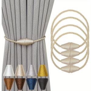 TEMU 야외용 로프 커튼을 위한 빈티지 자석식 커튼 타이백 4개 팩 - 내구성 있는 플라스틱 홀드백, 4가지 색상 옵션 (화이트, 브론즈, 네이비, 블랙) - 파티오, 발코니, 현관용 장식 창문 액세서리