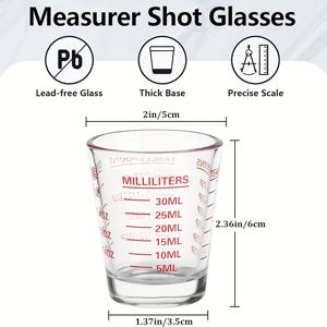 TEMU 중량 유리 측정 컵 세트 - 1oz, 30ml 전자레인지 안전, 및 와인용으로 이상적, 유리 측정 컵