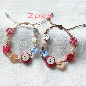 TEMU 별과 꽃 장식이 있는 매력적인 사과 팔찌 - 수제, 혼합 색상, 최고의 친구에게 완벽한 선물, 일상 착용 또는 파티에 적합, 축제용 액세서리 | 유쾌한 디자인 | 내구성 있는 팔찌