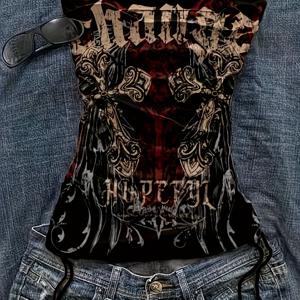 TEMU 고딕 스타일 핫 걸 드레스! 어깨끈 허리 끈 디자인, 몸에 밀착하는 유니크 패턴, 청소년용