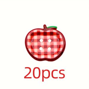 TEMU 20개 레드 & 화이트 체크무늬 사과 버튼 - 재봉, 공예, 인형 옷, 스크랩북용 - 내구성 있는 플라스틱 사과 모양 단추 - 빈티지 팜하우스 장식, DIY 재봉 소품, 스크랩북 용품, 장식적 디자인