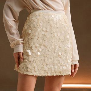 TEMU 여성용 우아한 어반 스타일 스팽글 시어 미니 스커트 | 파티 및 모임에 완벽, 시크하고 트렌디한 여성 패션, 단색, 올 시즌 착용