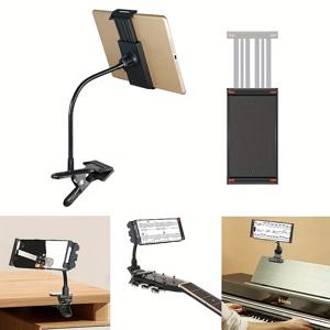 TEMU 360° 조절 가능한 유니버설 폰/태블릿 클립 스탠드, 기타 헤드스톡 및 피아노용 멀티 기능 홀더, 책상용 휴대폰 거치대, 악보 독서, 유연한 위치 조정, 튼튼한 구조, 고품질 클램프, 고즈넥 디자인, 내구성 있는 클램프, 학생용 액세서리