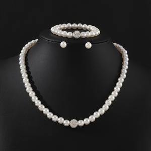 TEMU 1pc 목걸이 + 1pc 팔찌 + 2pcs 스텝 귀걸이 여성용 우아한 인조 진주 보석 세트, 반짝이는 라인스톤 비즈 체인으로 결혼식, 데이트, 파티, 신부 액세서리에 적합합니다.