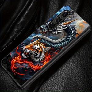 TEMU 삼성 갤럭시 Z 폴드 7 6 5 4 Fold5 Fold7 Fold4 Fold3용 드래곤과 호랑이 대결 디자인 휴대폰 케이스