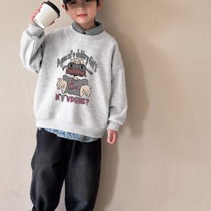 TEMU 2025 신상 남아용 스타일리시 후드 롱슬리브 라운드넥 티셔츠 키즈