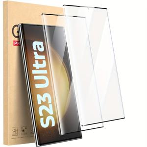 TEMU 갤럭시 S23 울트라용 2팩 S23 울트라 5G 스크린 보호기, 3D 곡면 강화 유리, 9H 경도, 버블 프리, 터치 민감, 케이스 호환 가능, 긁힘 방지, 고품질 유리, 현대적인 폰 액세서리, 6.8인치