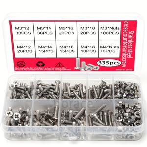 TEMU 335개 스테인리스 스틸 크로스 리세스 플랫 헤드 스크류 및 너트 세트, 정밀 크로스 헤드 기계 스크류, M3 및 M4 사이즈, DIY 도구 볼트 및 너트 키트, 스크류와 너트, 너트와 볼트, 티타늄 스크류, 볼트 및 너트 세트, 볼트, 오토바이용 스크류