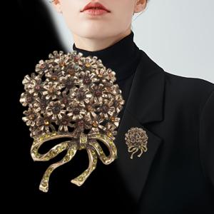 TEMU 1개 플로럴 부케 브로치 | 레드-브라운 & 올리브 그린 라인스톤, 리본 장식, 의상/가방 장식에 이상적, 연인/친구/가족/친구들께 완벽한 축제 선물, 빈티지 럭셔리 스타일, 아연 합금