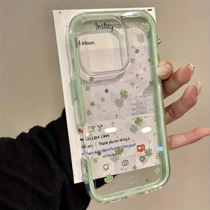 TEMU 1개 아이폰 16/15/14/13/12, 11 Pro Max/Plus/X/8/7 호환 풀바디 충격방지 케이스 - 내구성 강한 지문 방지 & 얼룩 방지 디자인 - 트렌디한 생일 선물 또는 비즈니스 선물용 듀얼톤 컬러풀 클로버 1119HF (그린)